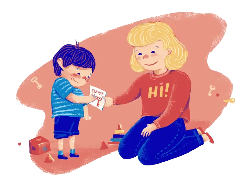 cureable website graphic design of a teacher and a kid during consultation